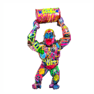 Moderne Décor <span class=keywords><strong>de</strong></span> Jardin En Plein Air Géant Rouge Résine <span class=keywords><strong>Roi</strong></span> Kong Figure Gorille <span class=keywords><strong>Tenue</strong></span> Huile Tambour Statues Sculpture - Product Image 6