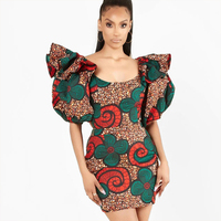 2021 Custom Nieuwe Stijl Zomer Bladerdeeg Mouw Bodycon Jurk Bloemen Gedrukt Sexy Afrikaanse Jurken Voor Vrouwen