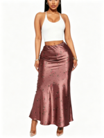 Jupe longue en satin de soie ultra-luxe et jupe décontractée imprimée pour femme, taille haute, élégante et personnalisée, vente en gros