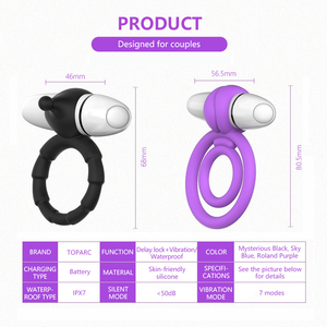 TOPARC ชาร์จไฟฟ้าแหวนไก่คู่ชายยาวนานเพศสั่นอวัยวะเพศชายแหวนสั่น - Product Image 5