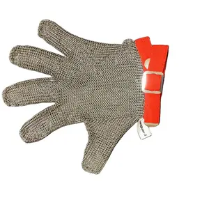 Red Color M Size Anti-Cut Five Fingers 316L Stainless Steel Welded Ring Chain Mail Safety Gloves