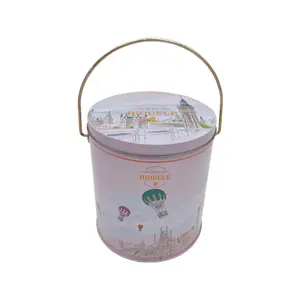 0.5 Gallon Cilinder Popcorn Tin Met Handvat Custom Afdrukken Kleine Popcorn Tin Metalen Popcorn Container