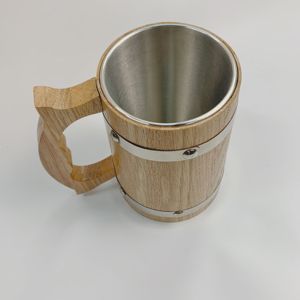 Tasse à bière classique en <span class=keywords><strong>bois</strong></span> de chêne écologique avec conception de poignée de boisson de voyage de taille personnalisée en acier inoxydable pour le thé en vente - Product Image 4