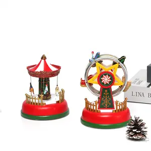 Venta directa de fábrica de resina manualidades de Navidad decoración de la rueda de la caja de música del carrusel