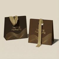 Sacs cadeaux de luxe personnalisés pour produits de beauté avec poignée en ruban de papier artistique, emballage recyclable, impression de logo en or - Noir