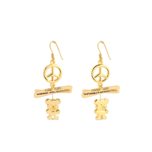 <b>Cute</b> Fashion Dangle Earrings Gold Plated 316L Stainless Steel Heart Peace Sign <b>Bear</b> Design Sustainable Resistant Jewelry Gift - Product Image 2