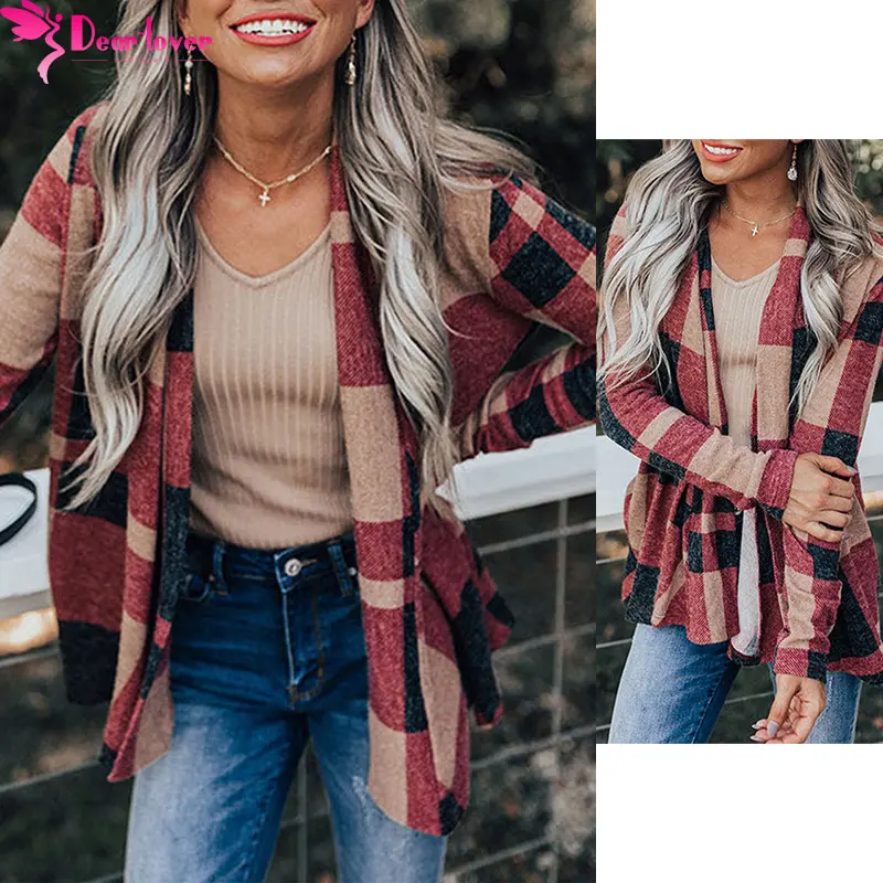 Dear-Lover New Trend Style Kimono Cardigans Draped Open Front Plaid Cardigan Women