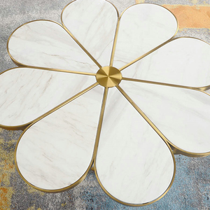 Moderno lusso in acciaio inossidabile <span class=keywords><strong>dorato</strong></span> con struttura a forma di fiore in marmo con piano in vetro piccolo <span class=keywords><strong>tavolino</strong></span> da caffè - Product Image 5
