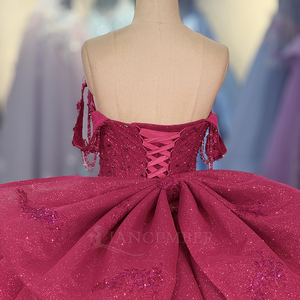 Robe de Quinceañera en Chiffon Fuchsia Scintillant Dy5799, Taille Naturelle, Dentelle Florale de Luxe, Perles, Robe de Bal pour Anniversaire - Product Image 4
