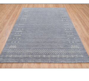 Alfombra rústica estilo Gabbeh nómada hecha con lana natural con textura suave y diseño de suelo minimalista - Product Image 6