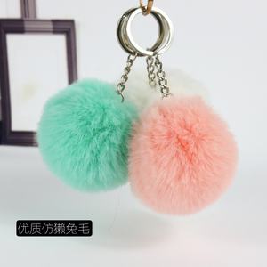 Porte-clés en peluche <span class=keywords><strong>de</strong></span> lapin en gros, couleur or faux, pompons, fourrure <span class=keywords><strong>de</strong></span> lapin artificielle, porte-clés moelleux - Product Image 5