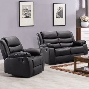 Muebles Modernos para el Hogar, Juego de Sofás Reclinables de Tela y Cuero de Estilo Tradicional para Sala de Estar - Product Image 1