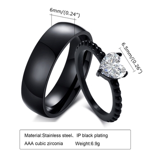 2024 mujeres hombres pareja anillos negro Acero inoxidable corazón circón anillos de boda para el Día de San Valentín <span class=keywords><strong>anillo</strong></span> de compromiso conjunto joyería - Product Image 2