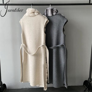 Mode laine cachemire Gilet automne Chinchilla fourrure gilet ceinture luxe hiver Long Style réel Rex lapin fourrure gilet femme - Product Image 2