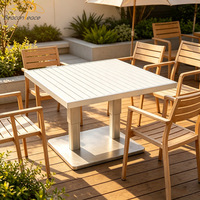 Mesa de Jardín para Terraza de Resort o Villa, Cuadrada, Hidráulica, Ajustable en Altura, Completamente de Aluminio, para Exteriores