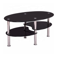 Table basse ovale extensible moderne et abordable avec plateau en verre trempé et pieds en acier inoxydable pour le salon