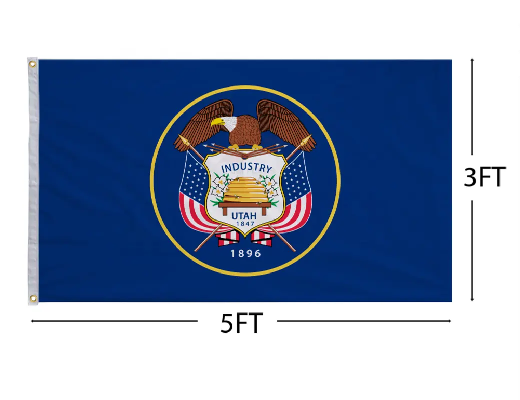 Bandera del estado de Utah, 3x5 pies, latón impreso con 2 ojales, exterior/interior con fondo azul