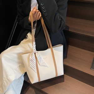 Bolso de Mano Impermeable de PU, Bolso Tote Simple de Color Liso para Mujer, Bolsos de Mano de Gran Capacidad - Product Image 4