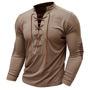 <span class=keywords><strong>Camicia</strong></span> Henley Vintage da Uomo a Maniche Lunghe con <span class=keywords><strong>Colletto</strong></span> Alto e Lacci, in Misto Cotone 180g, Traspirante, Vestibilità Aderente, per Esterni - Product Image 5