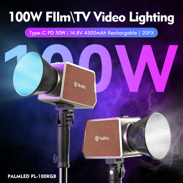 TOLIFO Portable 100W RGB PL-100RGB Mini COB LED Video Light with Built-in Battery for Content Creator Vlogger Photography Studio