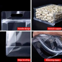 Pochette debout refermable transparente personnalisée sac zip-lock pour emballage alimentaire sacs transparents en plastique à fond plat avec poignée et fermeture éclair