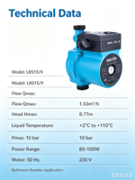 Pompe de circulation automatique LRS15/9 pour surpression d'eau chaude, hauteur de refoulement 9m, pour salle de bain, cuisine, maison