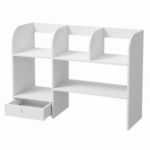 Desktop Double Layer <b>Storage</b> Shelf With <b>Drawer</b> 50x36cm For Student Dorm Office Organization - Product Image 3