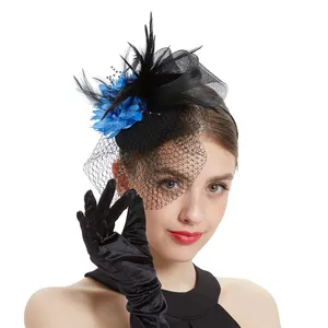 Schickes elegantes Haarzubehör elastisches Netz Faszinator mehrfarbige Federn Blumen-Faszinatoren Braut-Kopfband mit Schleier weiblich