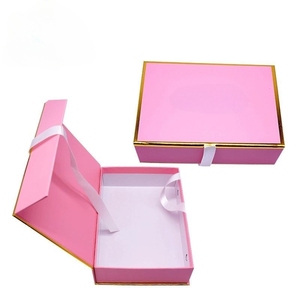 Custom printing paper cardboard gift packaging magnetic box with ribbon handle closure