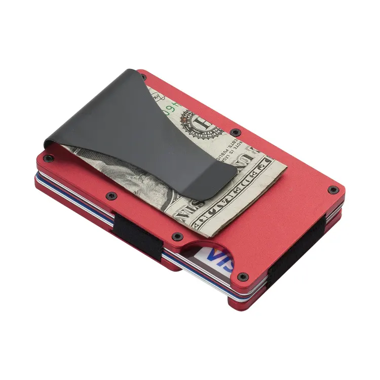 Billetera de metal con bloqueo RFID para hombre, tarjetero inteligente, billetera delgada de aluminio minimalista