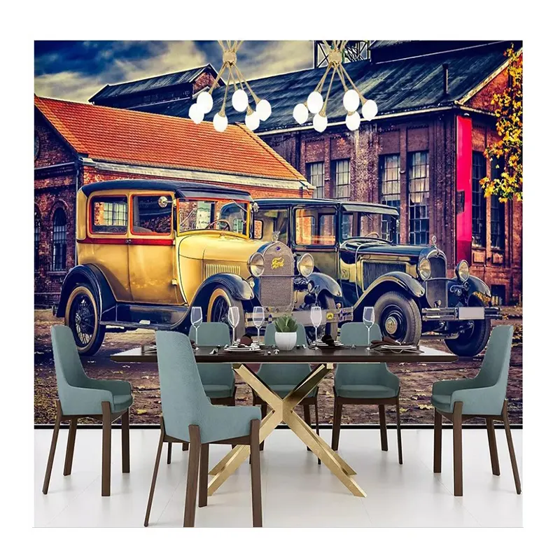 KOMNNI European Retro Town 3d Wallpaper Vintage klasik mobil Mural dekorasi rumah ruang tamu Wallpaper