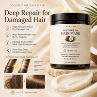 Masque capillaire à l'huile de coco Réparation en profondeur pour cheveux secs et abîmés Traitement nourrissant intensif Marque privée