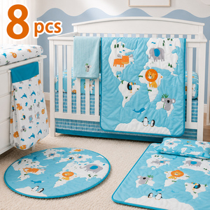 Juego <span class=keywords><strong>de</strong></span> Ropa <span class=keywords><strong>de</strong></span> Cama para Bebé <span class=keywords><strong>de</strong></span> 8 Piezas con Diseño <span class=keywords><strong>de</strong></span> Elefante Azul, OEKO-TEX100, 100% Algodón Orgánico, Impresión 3D, para <span class=keywords><strong>Cuna</strong></span> <span class=keywords><strong>de</strong></span> Niño o Niña - Product Image 1