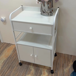 Modern Marble Salon <b>Trolley</b> Cart with Drawer and Cabinet 4 Wheels Easy Moving Contemporary Design for Living Room - Product Image 2