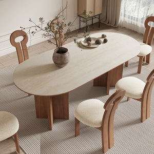 Oval <b>Solid</b> <b>Wood</b> Dining <b>Table</b> With Cross-shaped Base Stable Design For Dining Room - Product Image 1