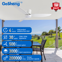 Ventilateur de plafond LED Gesheng 52 pouces avec lumière, profil bas, 3 pales en ABS, moteur DC moderne pour salon, certification CB CE ETL