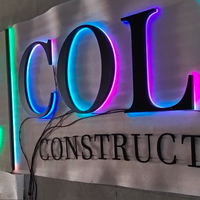 Letras de Canal Iluminadas de Acero Inoxidable Dorado con Retroiluminación LED RGB y Logotipo 3D Personalizado para Marca de Pared Interior de Oficina