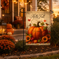 Drapeau de jardin d'automne à LED solaire double face, motif citrouille et tournesol, bannière de bienvenue décorative pour l'extérieur, pour l'automne et Thanksgiving