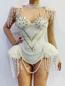 NOVANCE Y1728 seksi beyaz egzersiz Bodysuit akşam gösterisi şarkıcı dansçı gece kulübü konser sahnesi aşınma takım göbek dans kostümü - Product Image 5