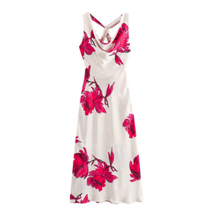 Vêtements pour femmes MYST&ZA, nouvelle mode été 2024, <span class=keywords><strong>robe</strong></span> mi-longue à bretelles en satin texturé à imprimé floral, <span class=keywords><strong>dos</strong></span> <span class=keywords><strong>nu</strong></span>, 8493150 - Product Image 1