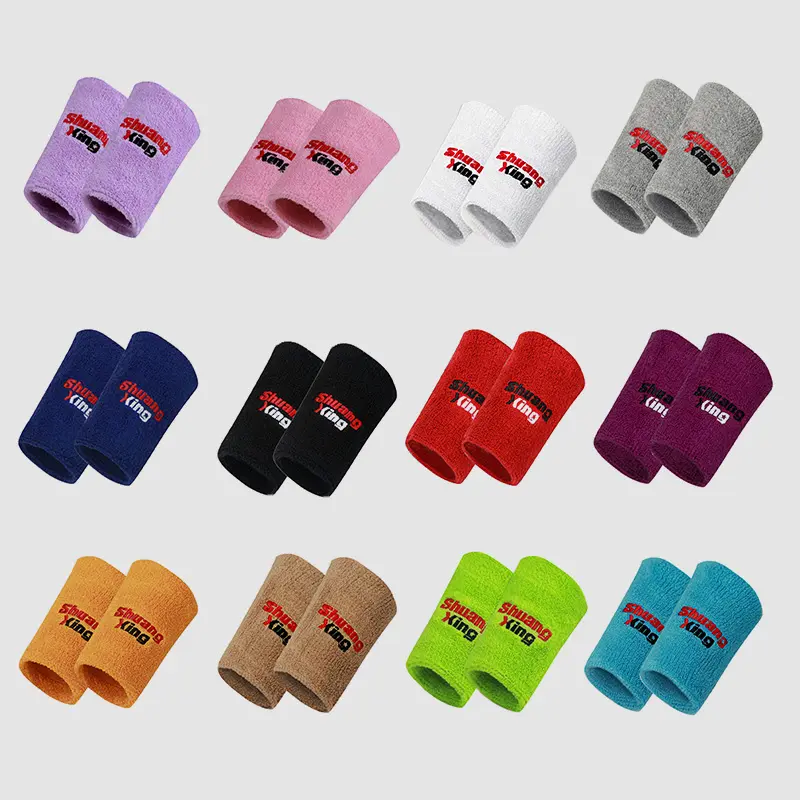 Pulsera deportiva con logotipo bordado banda para el sudor banda de muñeca de algodón pulseras de tenis transpirables
