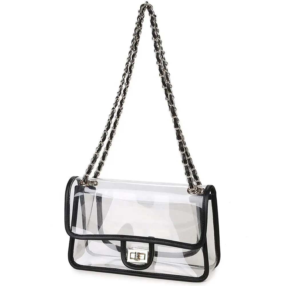 Clear Stadium Bag For Women Custom LOW MOQ Cross Body PVC Clear Purse With Metal Chain