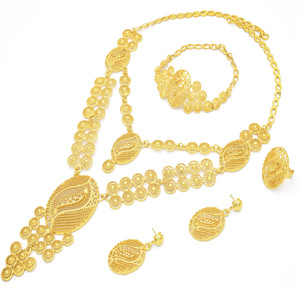 Conjunto de joias de noiva TIANSHE Arábia Saudita: Colar longo, pulseira, brincos e anel (4 peças) - Pronta Entrega - Product Image 5