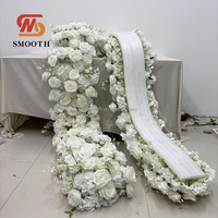 Panel Bunga Dekorasi Meja Pernikahan SMOOTH, Warna Putih, Panjang 2m, Mawar & Hydrangea Buatan, untuk Dekorasi Pernikahan