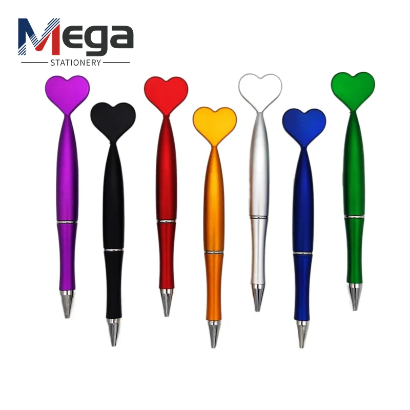 MEGA New Office school supplies custom cheap heart shape cute plastic Popular promotion ball pen with Heart Design Pen for kids