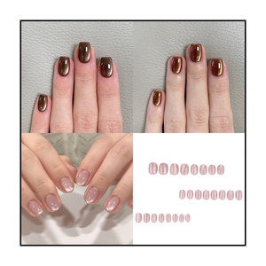 24 <span class=keywords><strong>Uñas</strong></span> Postizas de Acrílico ABS Color Marrón Oscuro Importadas de Corea, <span class=keywords><strong>Uñas</strong></span> Cuadradas <span class=keywords><strong>Cortas</strong></span>, <span class=keywords><strong>Uñas</strong></span> Artificiales, Personalización OEM ODM - Product Image 1