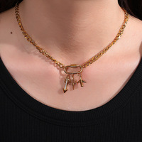 Pendentif en acier inoxydable plaqué or PVD 18K avec breloques clé, verrou, plume, flèche, lune et zircon pour la création de bracelets, colliers et sacs DIY