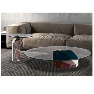 Newstar-<span class=keywords><strong>mesa</strong></span> de centro <span class=keywords><strong>redonda</strong></span> italiana de vidrio templado para sala de estar, <span class=keywords><strong>mesa</strong></span> lateral de mármol Natural estilo Wabi Sabi, diseñador del hogar - Product Image 3