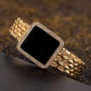 2023新しいスタイル新しいレトロなトレンドスチールフルダイヤモンドバンドスモールスクエア電子ゴールドファッション腕時計