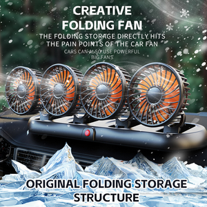 Ventilateur <span class=keywords><strong>de</strong></span> voiture pliable à 4 têtes, lame <span class=keywords><strong>de</strong></span> 4 pouces en PP, rotation à 360 degrés, 3 vitesses, refroidissement USB portable, compatible multi-véhicules 5V/12V/24V - Product Image 6